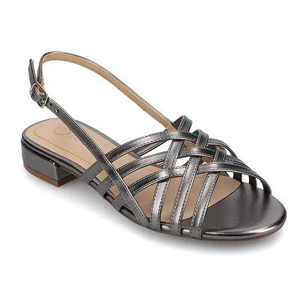 Journee Collection Women's Cassandra Woven Slingback Flat Sandals - Pewter - Bellso